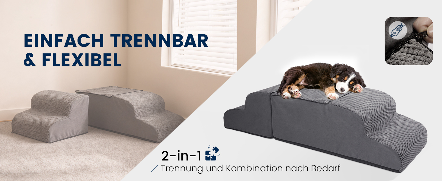 Сходинки для собак Mora Pets: зручні та безпечні сходи для ліжка та дивану, 4 сходинки, антиковзаюча поверхня, знімний чохол, 50 см висота