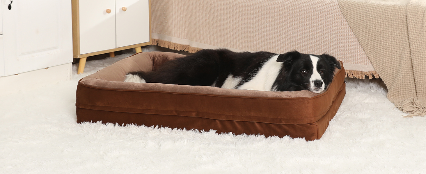 Ортопедичне ліжко для собак великих порід, ергономічне софа з піною у формі яйця, вологостійке, неслизьке ліжко для собак 97x71см, світло-сірий, L 97 x W 71 x H 17 см