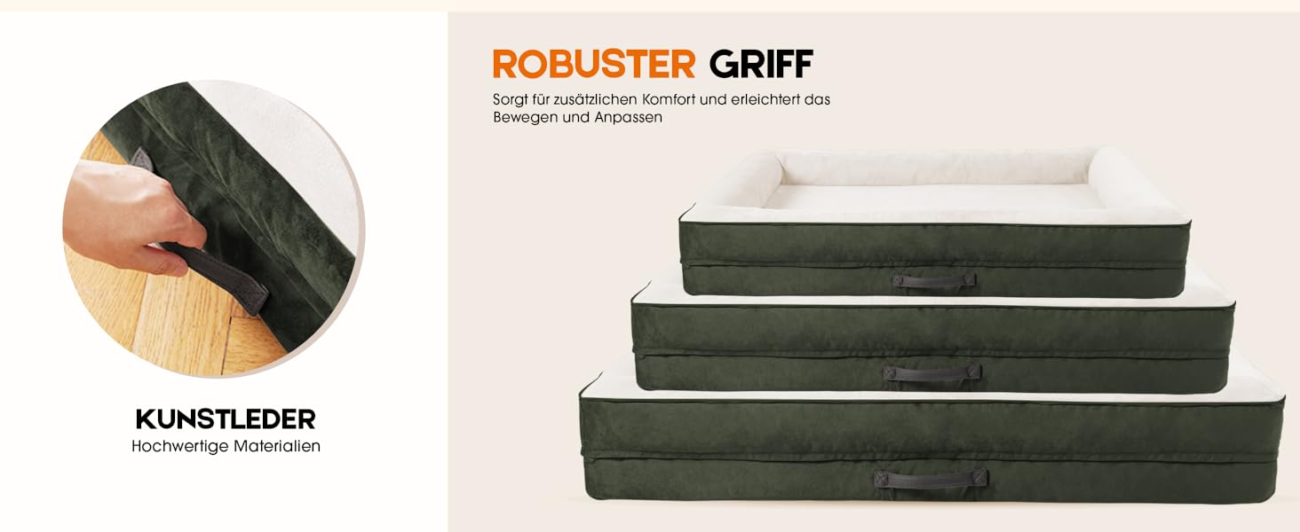 Ортопедичне ліжко для собак XL, корзина для собак, що стирається, з яєцевидною піною, вологостійкий диван для собак з неслизьким дном та чотиристоронньою подушкою (91x61x18 см, оливковий)