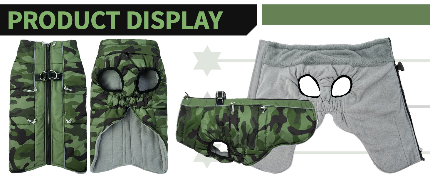 Водонепроникний зимовий одяг для собак, теплий куртка для собак з отвором для шлейки, для малих, середніх та великих собак, військовий камуфляж, з світловідбиваючими смугами, блискавка, XL