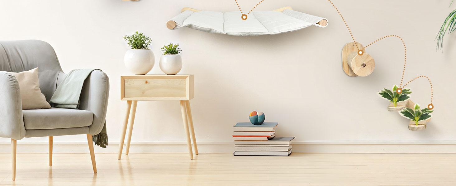 Настінна комплексна система для котів Lohofrnny: драбини, гамаки, когтеточки з натурального дерева, DIY