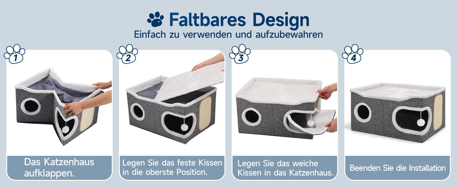 Шика Будинок-печеринка для котів, великий закритий будиночок для котів, 61T*45B*32H см, двоярусний куб для котів, XXL печеринка для котів з когтеточкою та іграшкою, будиночок-печеринка для маленьких та середніх тварин, великий, сірий