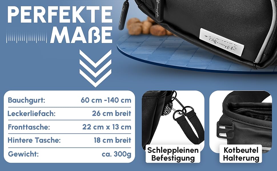 Сумка для ласощів для собак 'Talea' з штучної шкіри, темно-синя - Легкий доступ завдяки магнітному закриттю, знімний внутрішній кишеню, для аксесуарів для собак