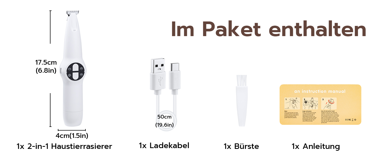Електричний триммер для собак та котів Mcbazel з LED-підсвічуванням, тихий, для стрижки лап, вух та обличчя