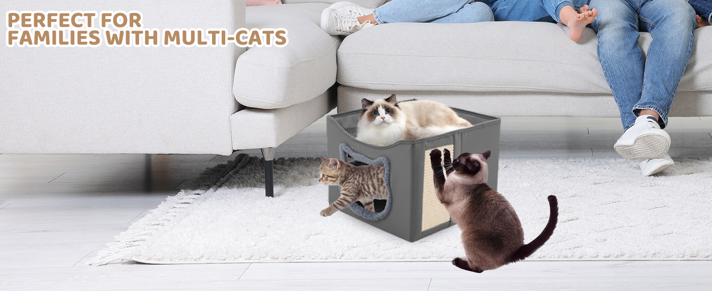 Двоповерховий складаний будиночок для котів Yosamy з когтеточкою, міцний матеріал, можна прати, ліжко для котів в приміщенні, 41x41x35 см