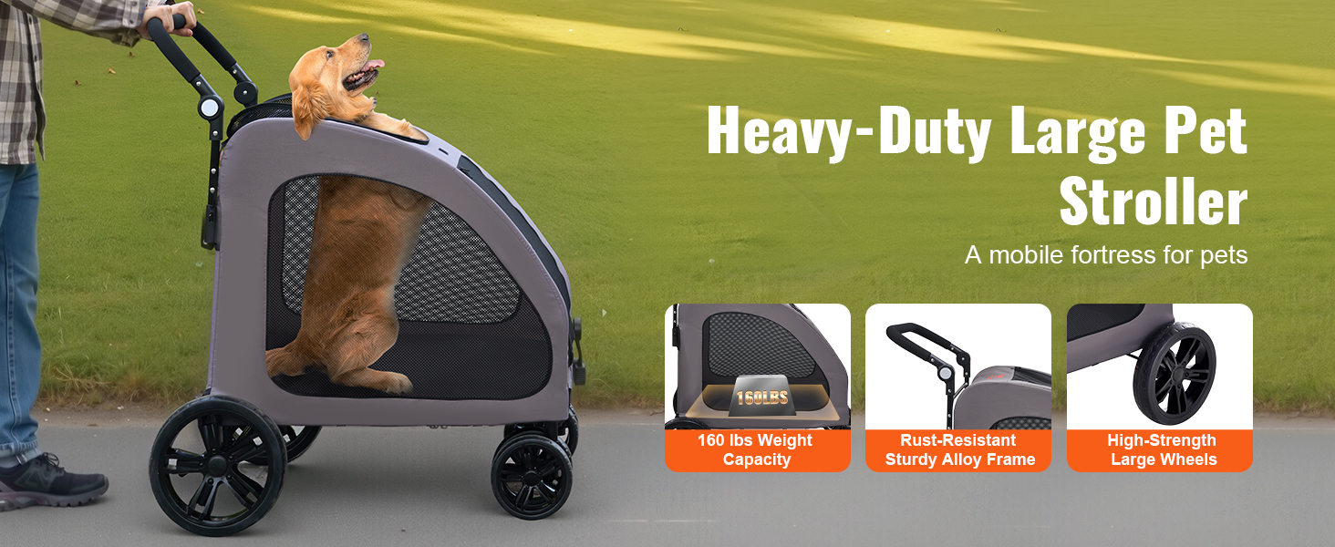 Візок для собак VEVOR, 79x91x113 см, 4 колеса з гальмами, до 73 кг, дихаючі вікна, регульована висота, 600D Oxford