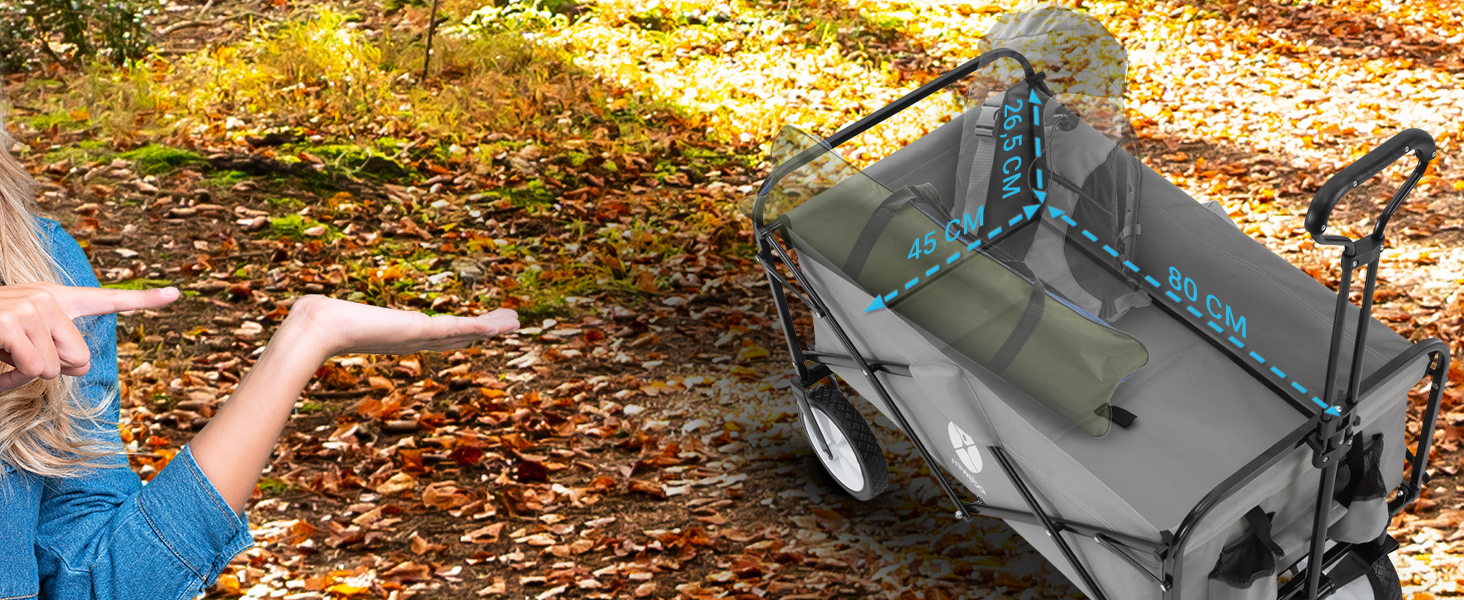 Складаний візок Miweba MB-35 | Вантажопідйомність 120 кг - для дітей, саду, пляжу | Чорний/Темно-сірий