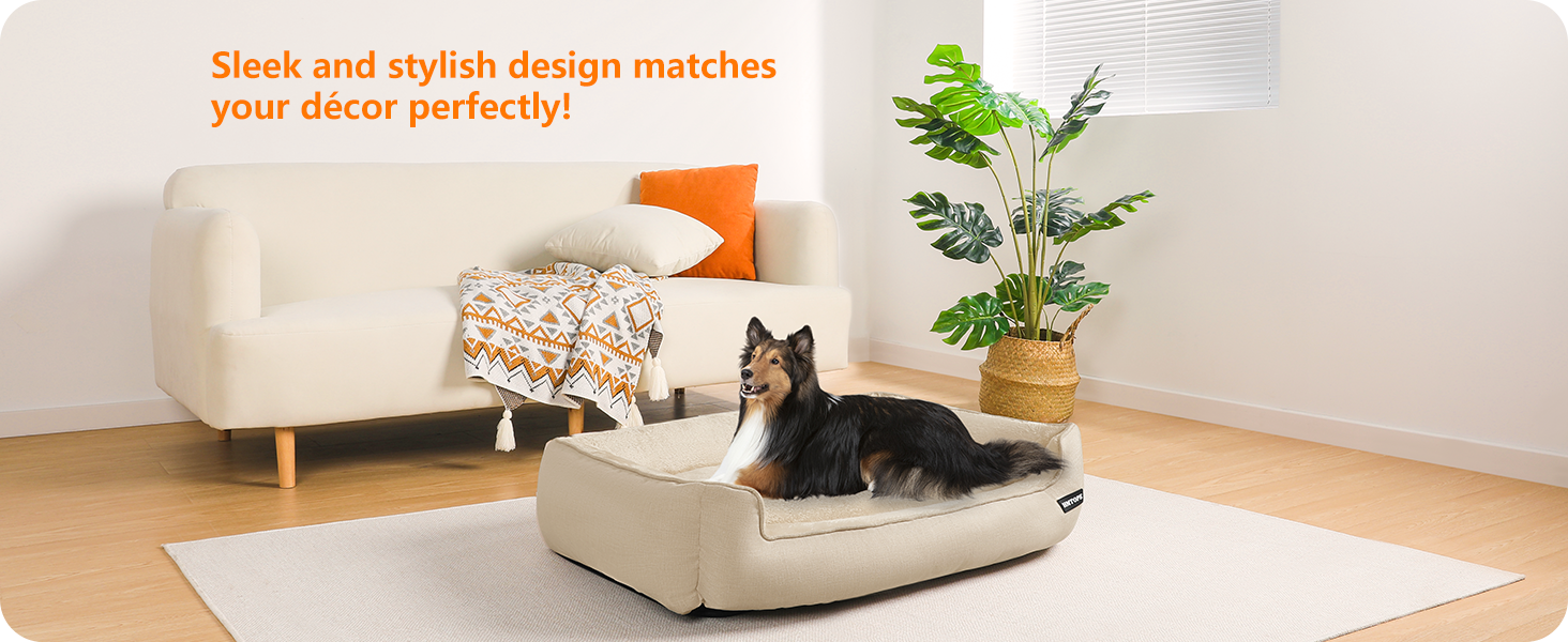 Ліжко для собак, м'яке, знімний чохол, бежеве, 90 x 75 x 25 см