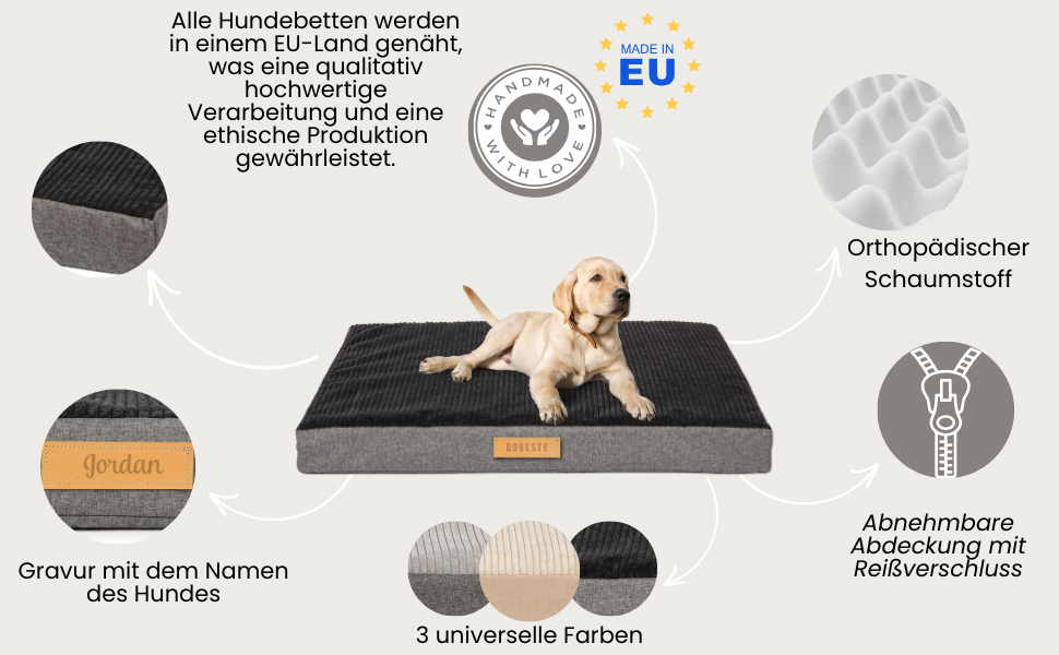 Ортопедичне велике ліжко для собак, подушка для собак, матрац для собак з пральною наволочкою, щадяще для суглобів, собаче ліжко/матрац з можливістю гравіювання імені (сірий, L 90 см x W 70 см x H 10 см)