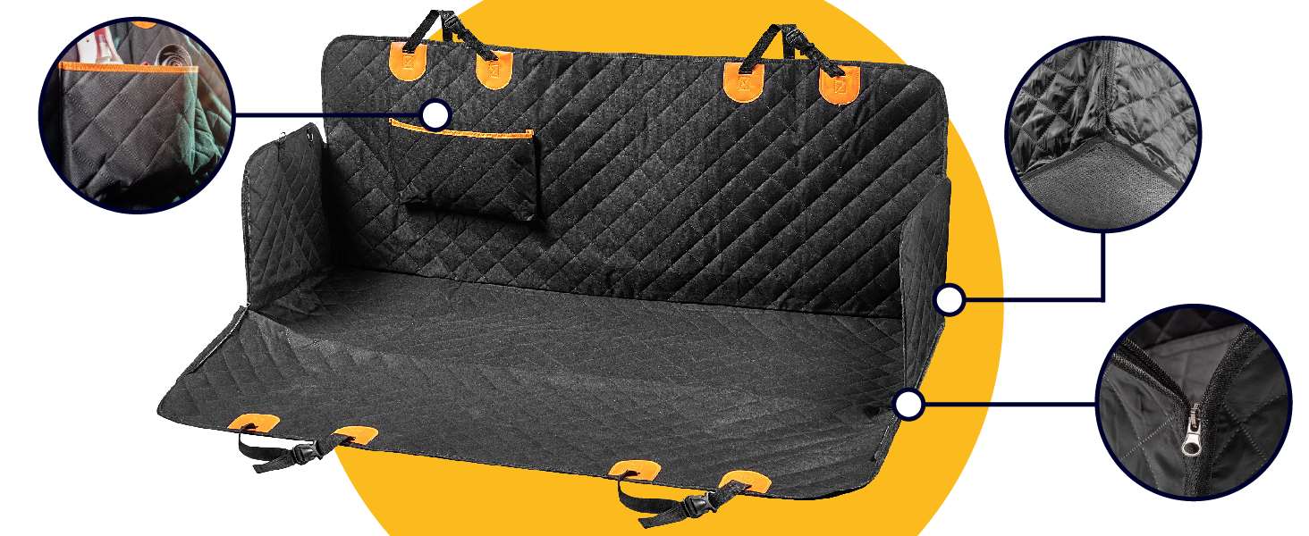 КADAX Накидка на сидіння авто для собак, 135x145 см, чорно-помаранчевий, з кріпленням для безпеки