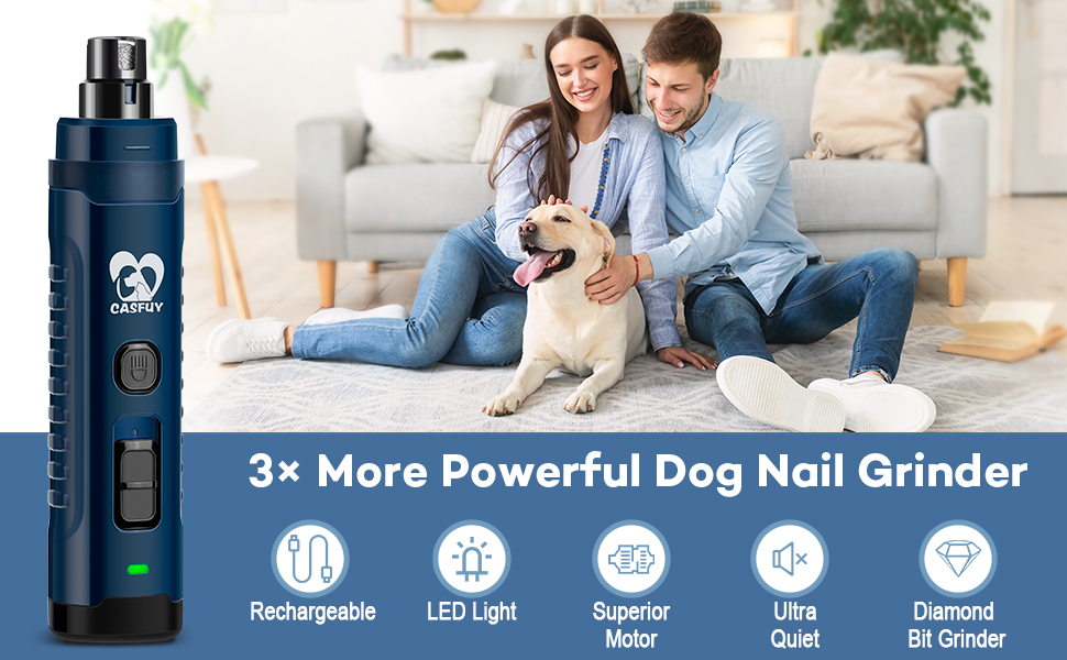 Електричний точилка для собак Casfuy з LED-підсвіткою, 4.8V, 2 швидкості, для середніх порід, тиха, акумуляторна, navy