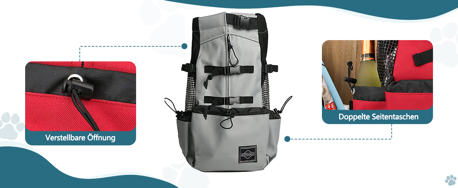 Рюкзак-переноска для собак Galatée, регульований, з вентиляцією, для походів, трекінгу та подорожей (S, чорний)