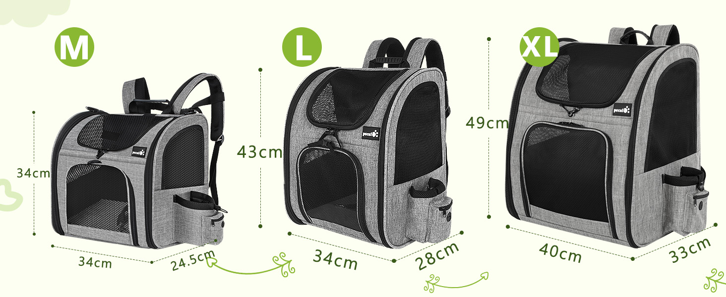 ПЕКЮТ Рюкзак для тварин з сіткою, переноска для кота/собаки, дихаюча та легка, водонепроникна, сіра (M)