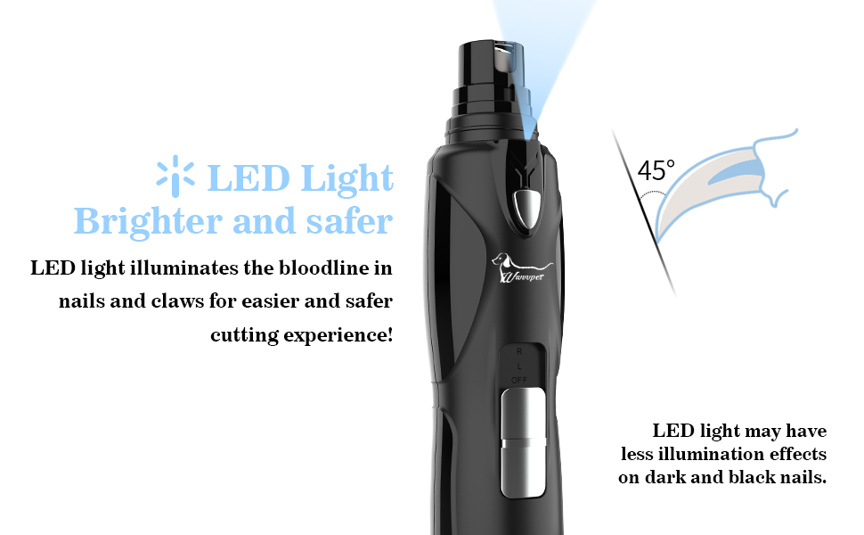 Електричний точило для когтів собак та котів з LED-підсвічуванням та 2 колесами. Безшумний точило для когтів з LED-підсвічуванням. Білий/Чорний.