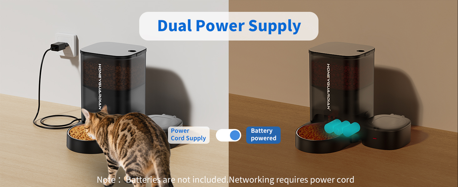 Автоматичний годівниця для котів HoneyGuaridan 2-в-1 з Wi-Fi, для сухого та вологого корму, з охолодженням та сухим мішечком, чорний