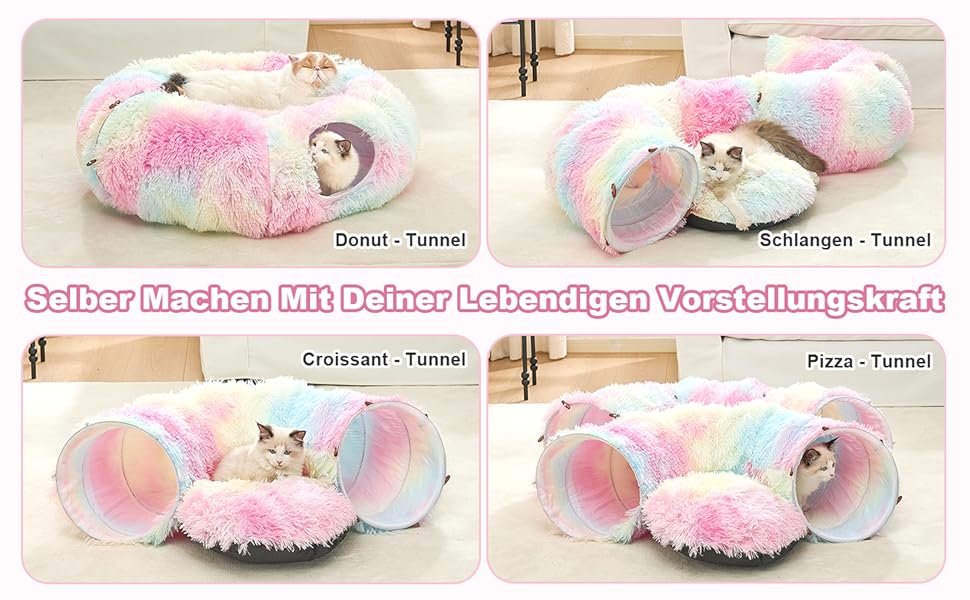 Тунель-ігровий комплекс для котів з лежаком, XXL, з бавовняного плюшу, з іграшками, для котів, кроликів, ховрашків, кольоровий