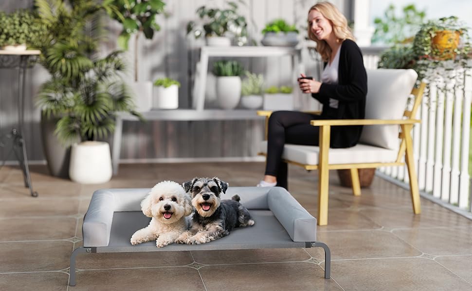 Кіжуче ліжко PawHut з охолодженням, підняте ліжко для собак, портативне, з дихаючої сітки, сталевий каркас, 90x65x30 см, світло-сіре