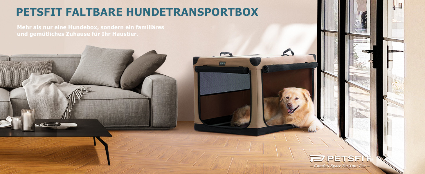 Транспортна переноска для собак Petsfit XL, складана, для дому, велика, середнього та малого розміру, з регульованим чохлом, легка у зберіганні, бежева