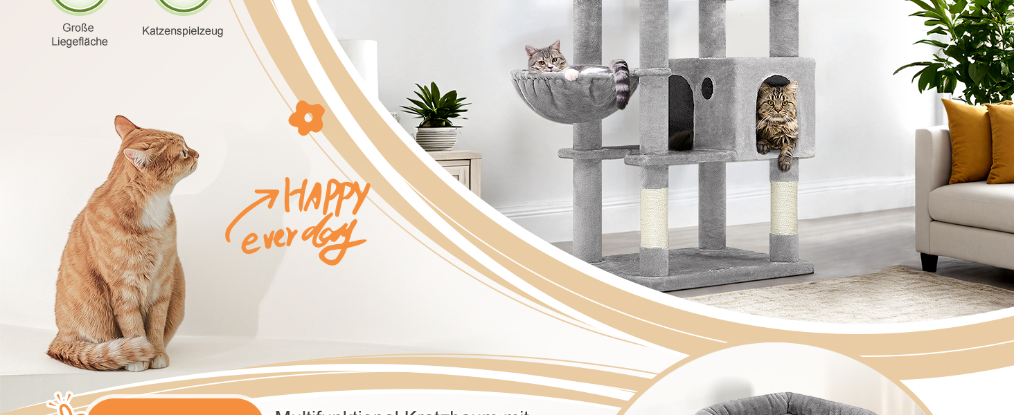 Драбина-кіготь Globlazer XXL 209 см з 3 м'якими стійками, 2 будиночками, 2 кошиками, великою платформою та іграшками для котів. Стабільна, для 3-5 котів.