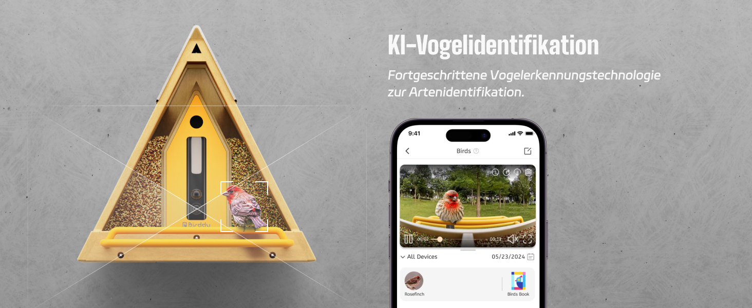 Birddy Оригінальна смарт годівниця для птахів із камерою, сонячна панель, міцний матеріал, GreenTough, з камерою спостереження, ІІ-ідентифікація, пряма трансляція