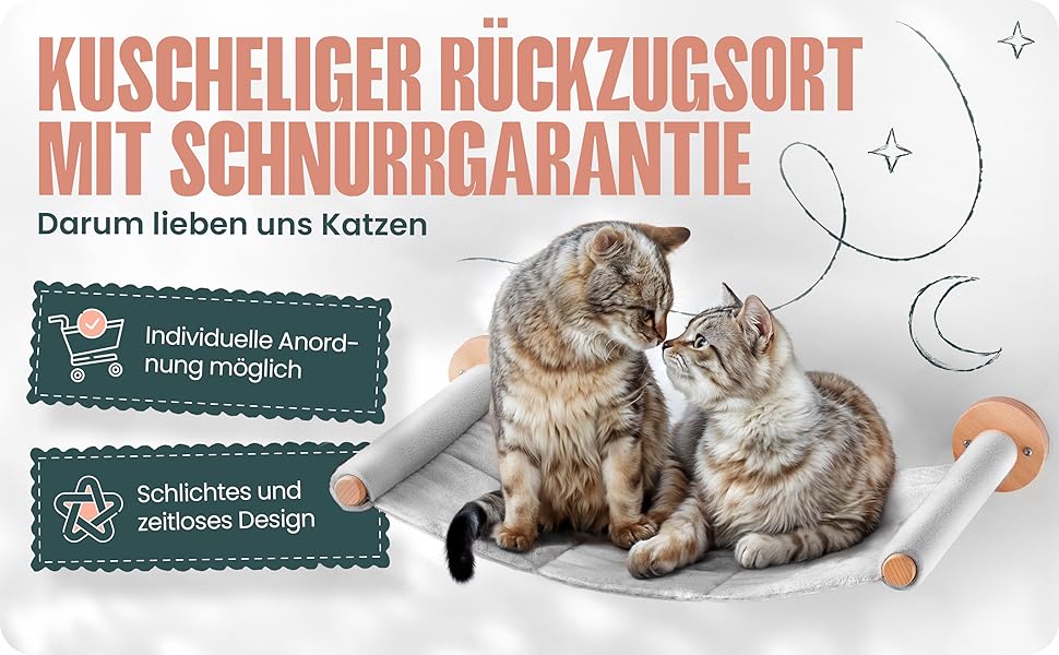 Кігтеточка-стіна Curious Paw для котів з гамаком - великі сходи з бука (Made in Germany), 2 сходи та гамак