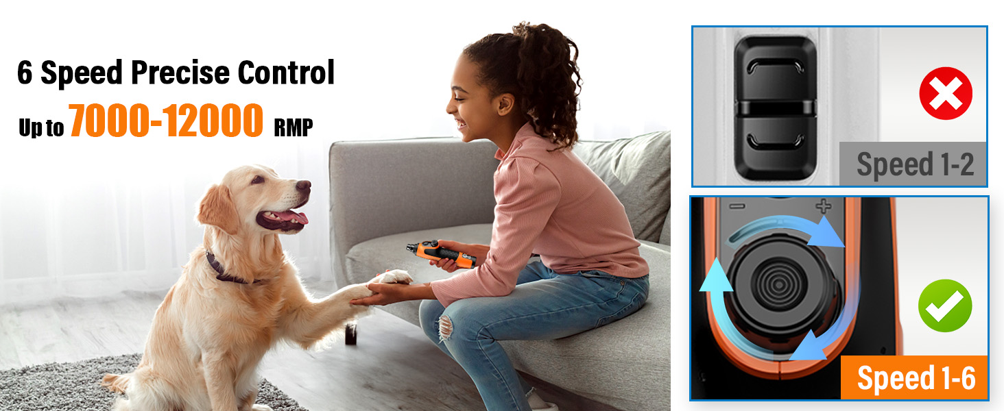 Шліфувальник кігтів для собак Casfuy Smarter Krallenschleifer 6-ступінчатий з LED-підсвіткою, тихий, перезаряджається, для собак та котів великих, середніх та малих порід, оранжевий/західний колір (Sunset Chevron)