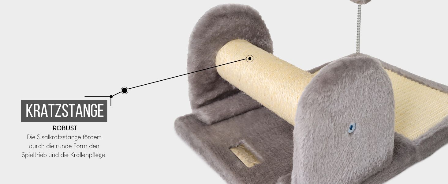 Котячий будиночок Lionto з дряпалкою, іграшкою та мотузкою, 40x30 см, сірий