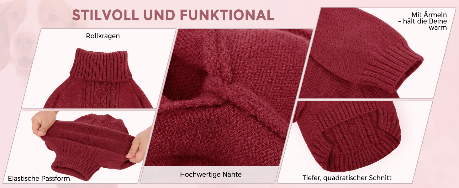 Теплий в'язаний пуловер для собак з коміром-горловиною. Підходить для маленьких, середніх собак, цуценят та котів. Колір: червоний