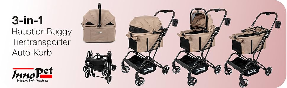 Візок для собак Innopet Nomad Compact - легкий, складаний візок для собак та котів до 20 кг, знімний кузов, переноска та автокошик