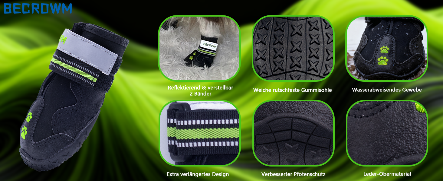 Водонепроникні антиковзні собачі чоботи з відбивачами, для дощу/снігу/бруду та прогулянок на природі, підходять для собак від маленьких до великих (Чорний, #1 (ширина 4,7 см) для 6,8–10 кг)