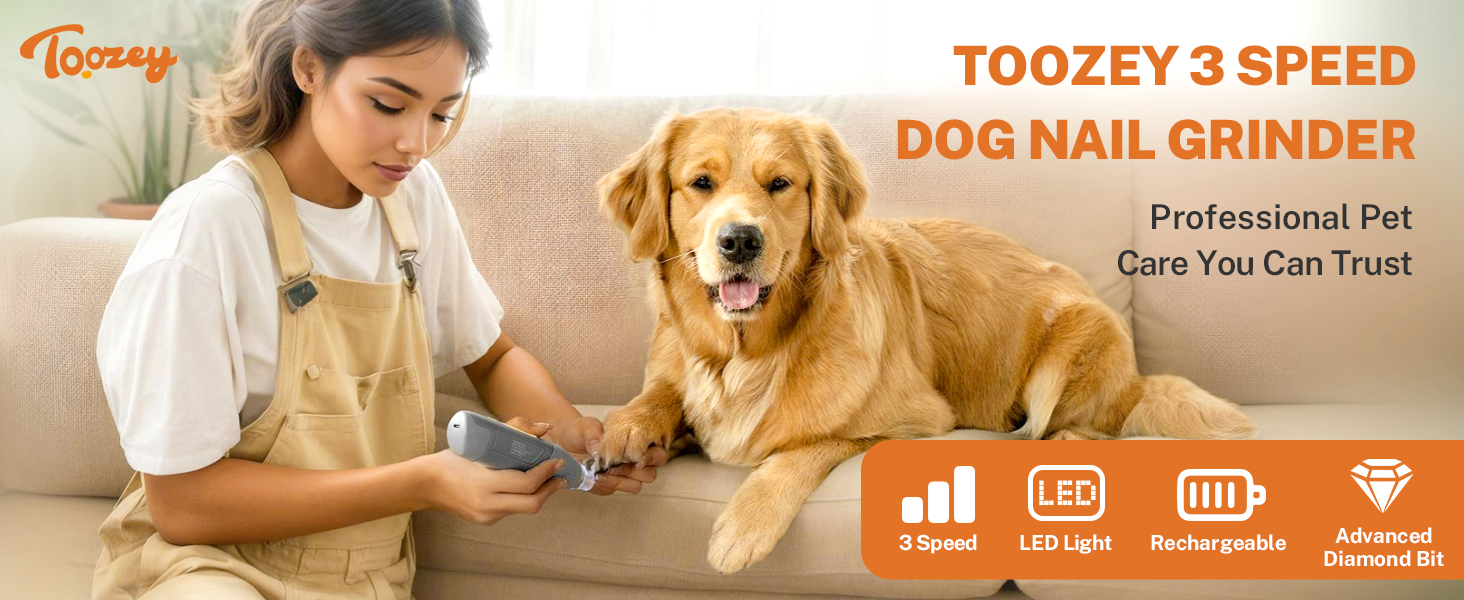 Електричний точило для собачих кігтів Toozey Krallenschleifer: 3 швидкості, LED-підсвітка, для середніх та великих собак (жовтий)