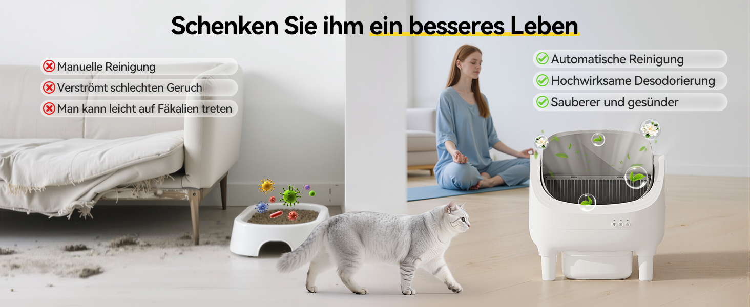 Автоматичний лоток для котів Devoko, самоочищуючийся, для великих котів до 15 кг, з керуванням через додаток, відкритий, зручний для котів, з ємністю 15 днів, легко чистити