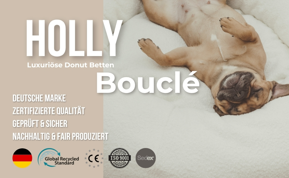 Крісло-лежанка для собак Holly Hundebett: міцний, зручний, з м'якої тканини Bouclé, Cocoon Design, підтримка шиї та хребта (S/M, кремовий)