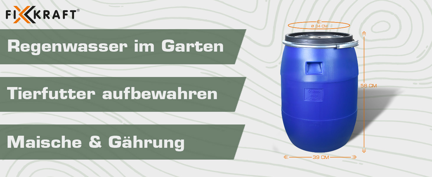 Футлярна бочка 60л з кришкою та обідком, харчова, 34см, універсальна, для саду (Блакитна)