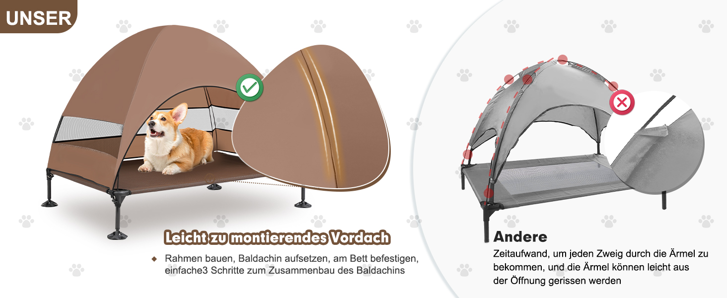 Лежанка для собак Snagle Paw з дахом, піднятий дизайн - стабільне ліжко для собак з антиковзними ніжками, широка тінь - водонепроникна для великих собак, для дому/на вулицю, кемпінг та сад, коричнева, 106 x 84 x 76 см