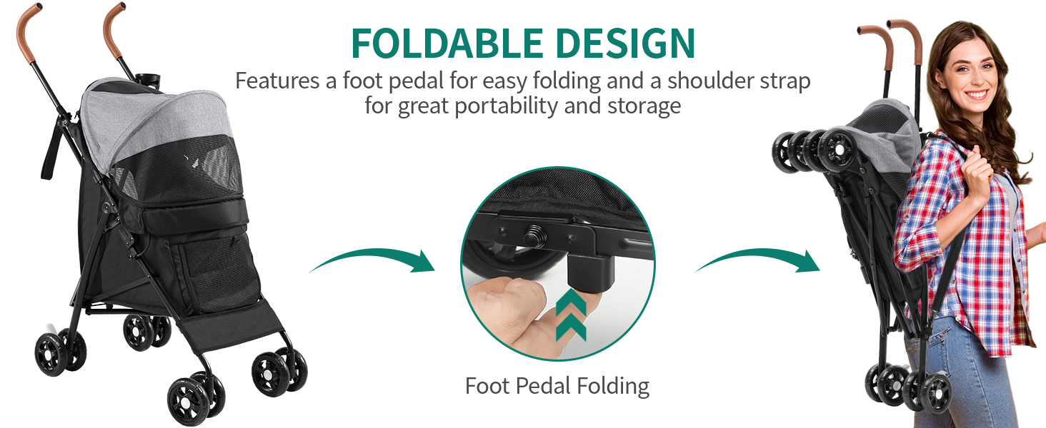 Візок для собак YITAHOME - переноска для тварин до 11,3 кг, з сіткою, тримачем для напоїв, кошиком та переноскою (сірий/чорний)