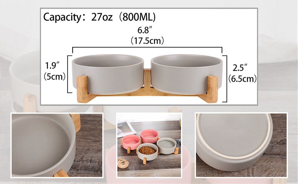 Набір мисок для собак та котів з кераміки, зелений колір, з дерев'яною підставкою (2 шт.), об'єм 400 мл (2 шт.)