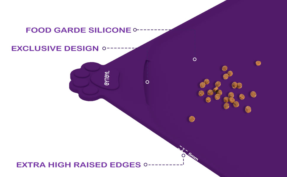 Водонепроникний килимок для годування домашніх тварин з високими бортиками, 55 x 38 см, силіконовий, нековзний, для собак, котів, запобігає розливу води (фіолетовий, 30x48 см)