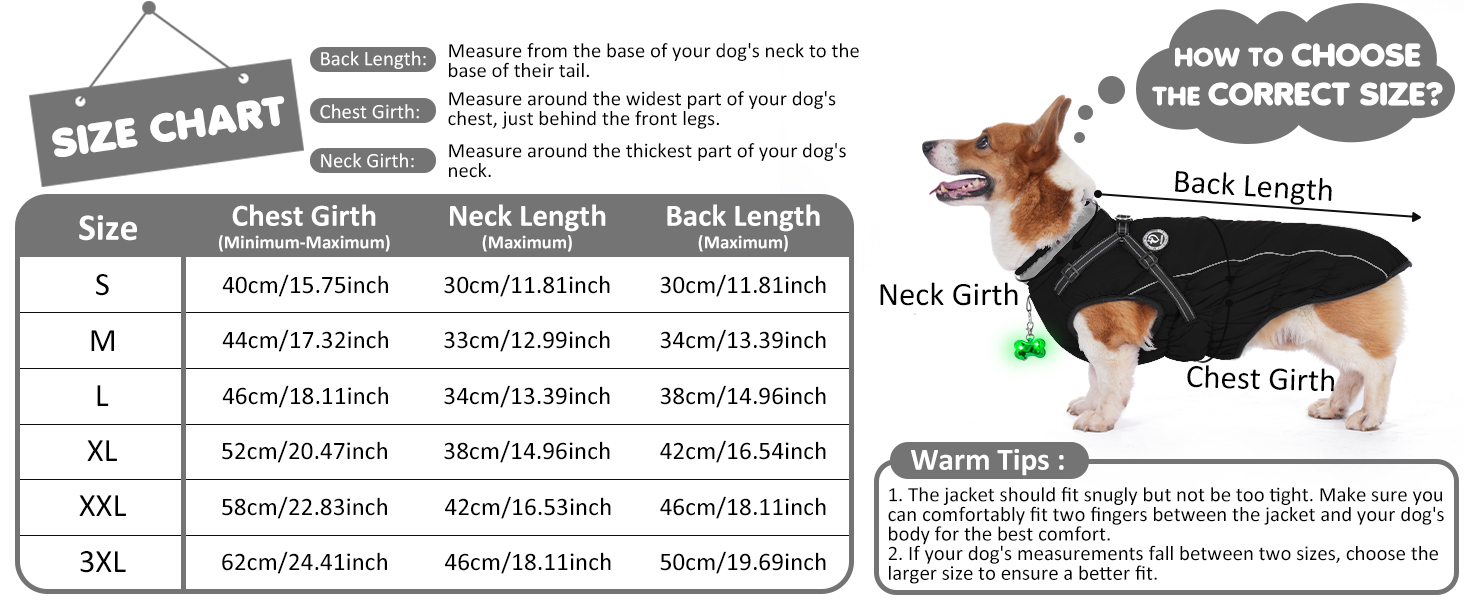 Зимовий одяг для собак: тепла куртка з LED-краваткою, світловідбиваючі смуги, водонепроникний, для маленьких та середніх собак (Чорний, XXL)