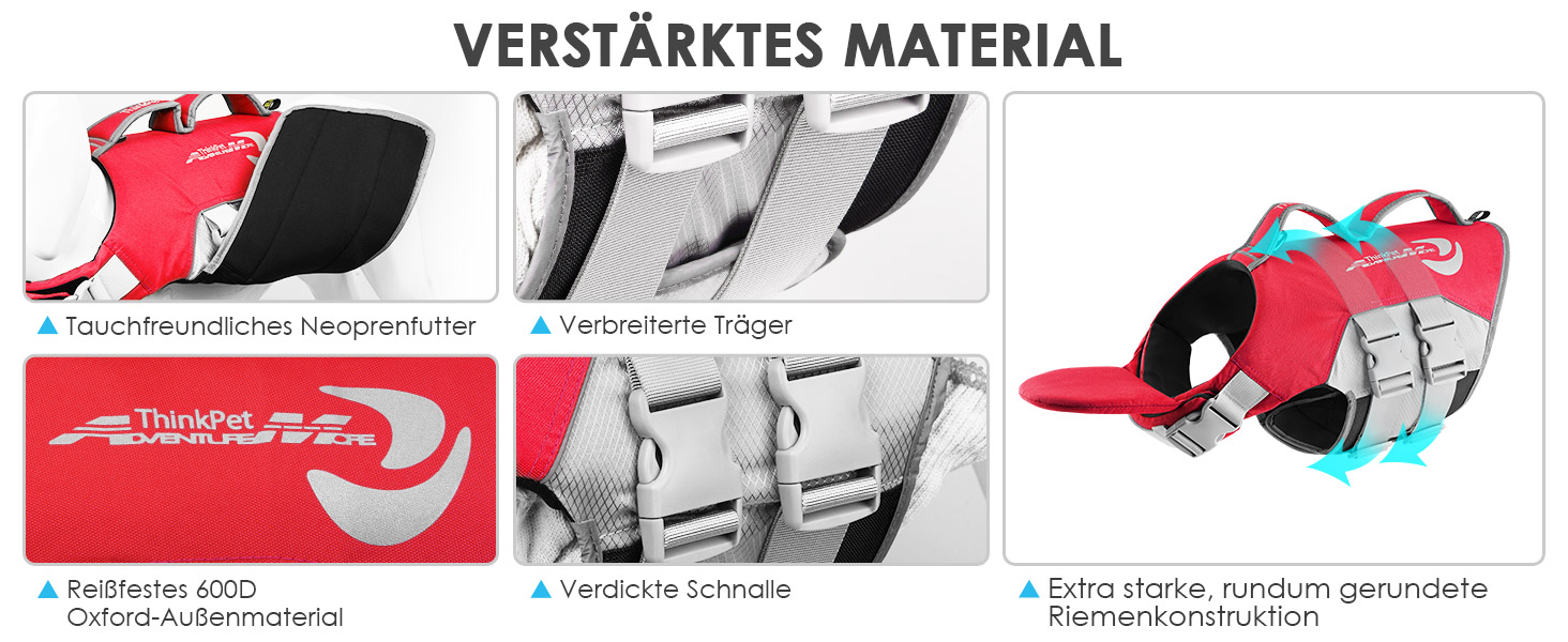 Жилет рятувальний для собак ThinkPet, XL, червоний, регульований, світловідбиваючий