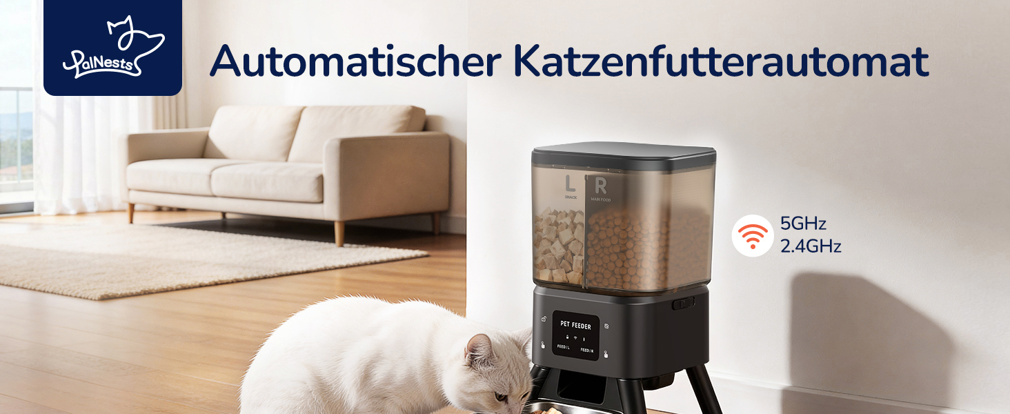 Автоматичний годівник для котів PalNests 4L з Wi-Fi, програмований таймер, керування через додаток, для котів та собак
