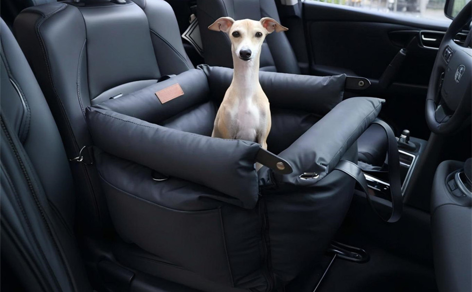 Автокрісло для собак маленьких порід, підставка для собак у машину, ліжко для собак з memory foam, з кишенями та страхувальним ремінцем, миється