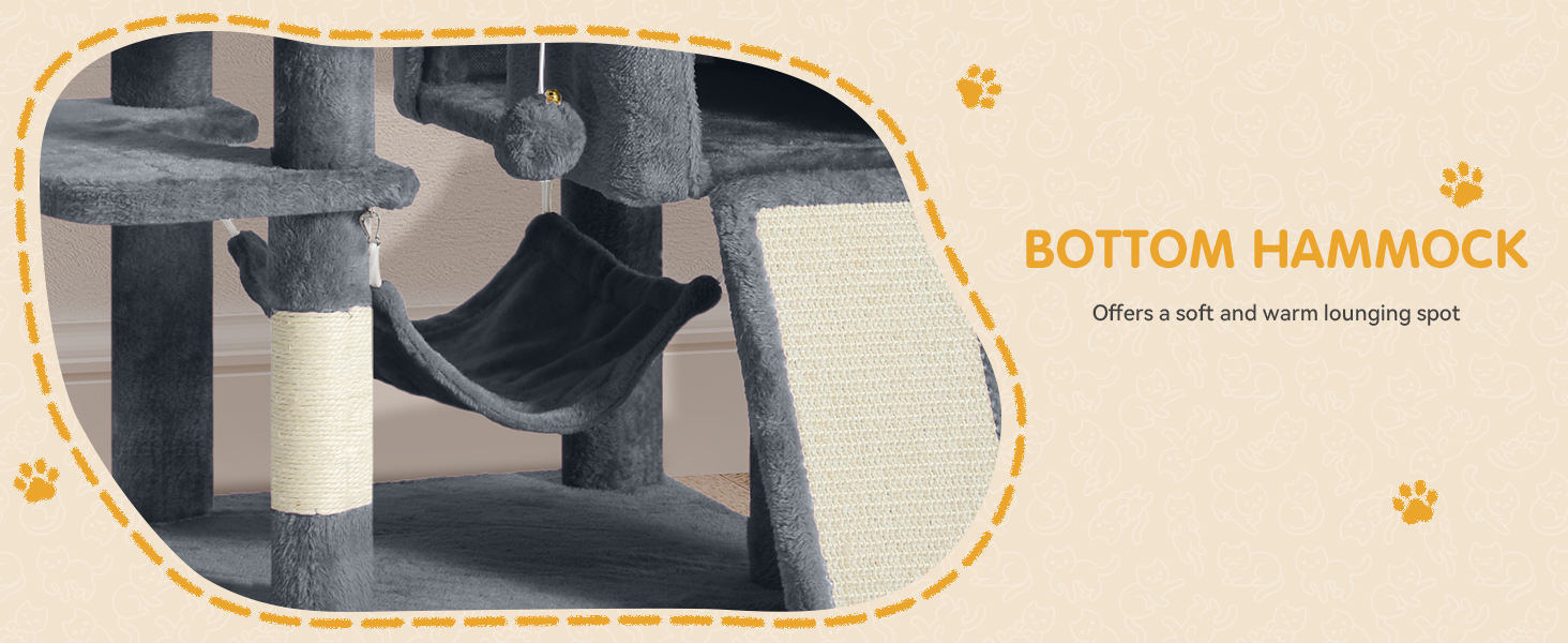 Кігтеточка YITAHOME XXL для котів, 137 см, сіра: 8 стовпів з сизалю, 3 платформи, 2 печери, гамак, іграшки