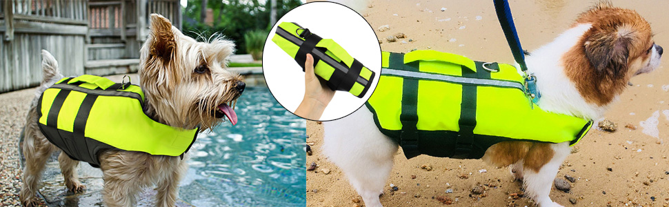 Жилет для плавання собак, жилет для собак, надувний жилет для собак з ручкою та світловідбиваючими смугами (S, зелений)