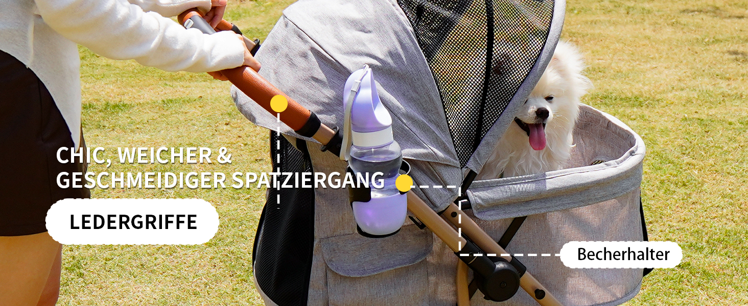 Візок для собак EchoSmile, складаний, до 20 кг, для маленьких та середніх собак та котів, з регульованою ручкою, амортизаторами та знімним чохлом (сірий)