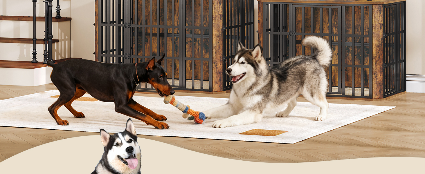 Дерев'яний вольєр для собак Hzuaneri DFC86801B (XXL) 120x75x81 см, з годівницею, вінтажний коричневий, для дому