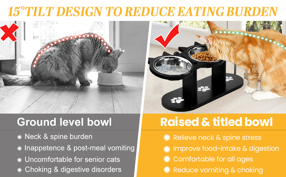 Набір мисок для котів 3 шт. з нержавіючої сталі, підняті миски для котів та маленьких собак, дерев'яна годівниця для котів, чорний колір