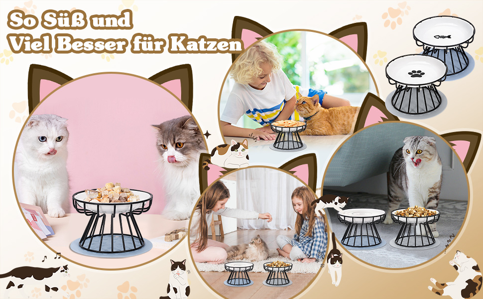 Набір мисок для котів з кераміки з металевим підставкою (2 шт.) - підняті миски для годування котів, неслизькі миски, сучасний дизайн