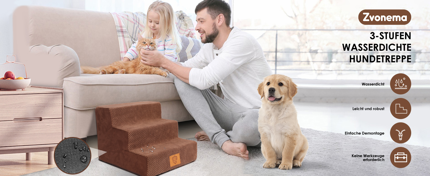 Сходинки для собак та котів Zvonema: 3 сходинки, антиковзкі, знімний чохол, для маленьких тварин