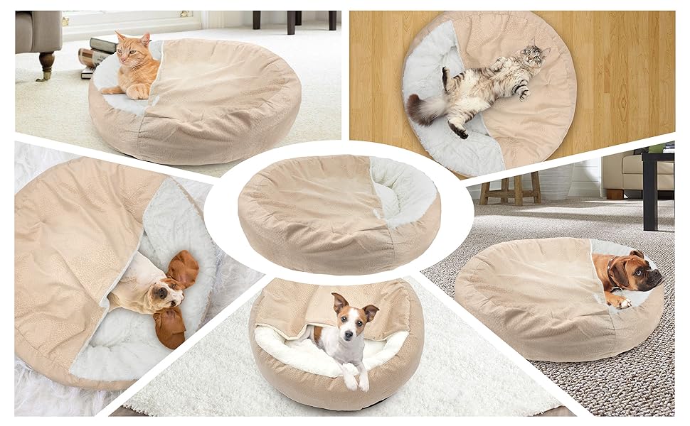 Кругле ліжко для собак та котів, плюшеве, Ø 60 см, до 12 кг, бежеве
